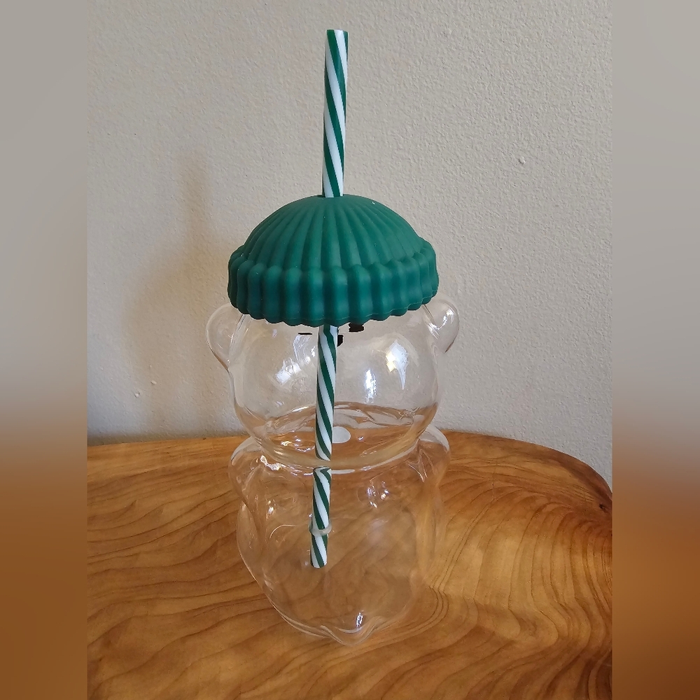 Starbucks Bearista Glass Tumbler with Green Beanie Lid - Picture 4 of 5